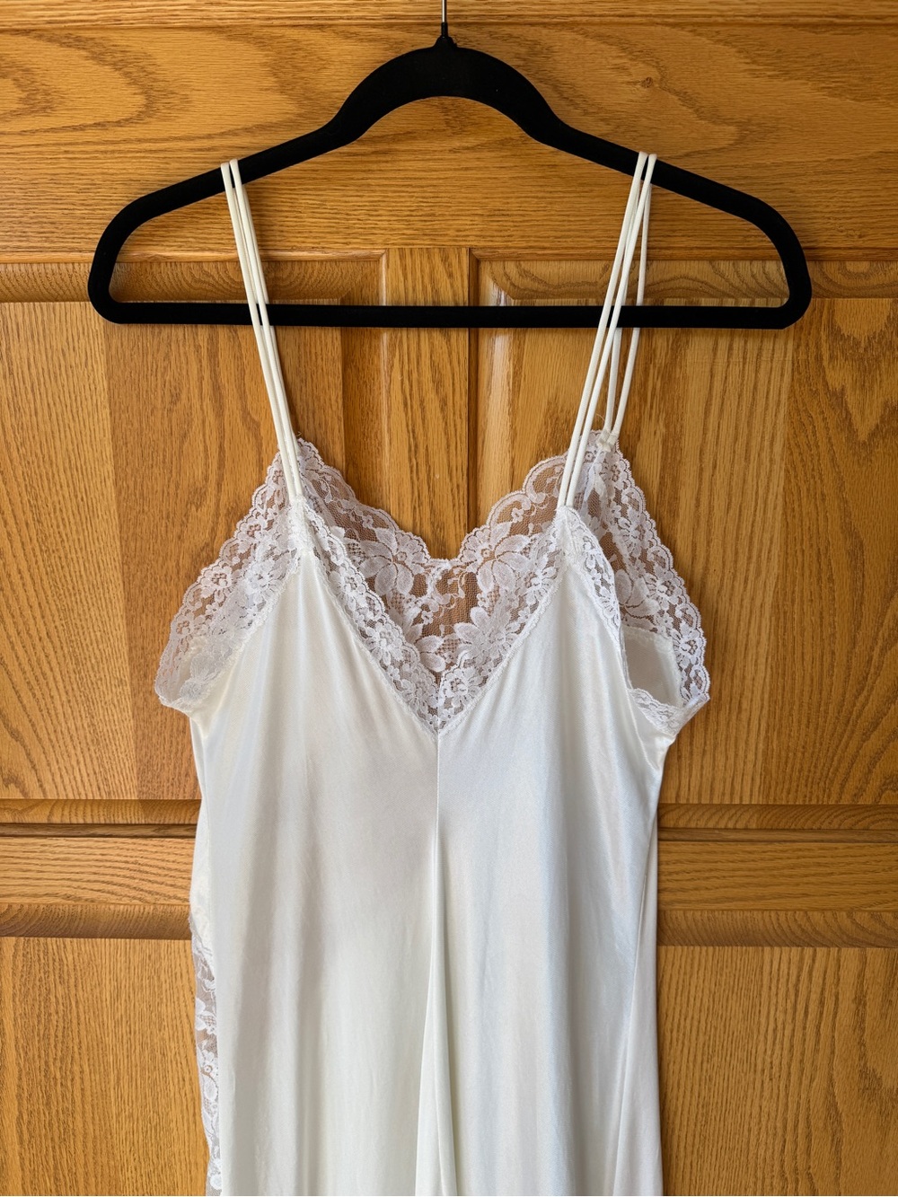 Vintage Ivory Lace Trim Nightgown Slip Dress Bias Cut Maxi - Picture 5 of 7